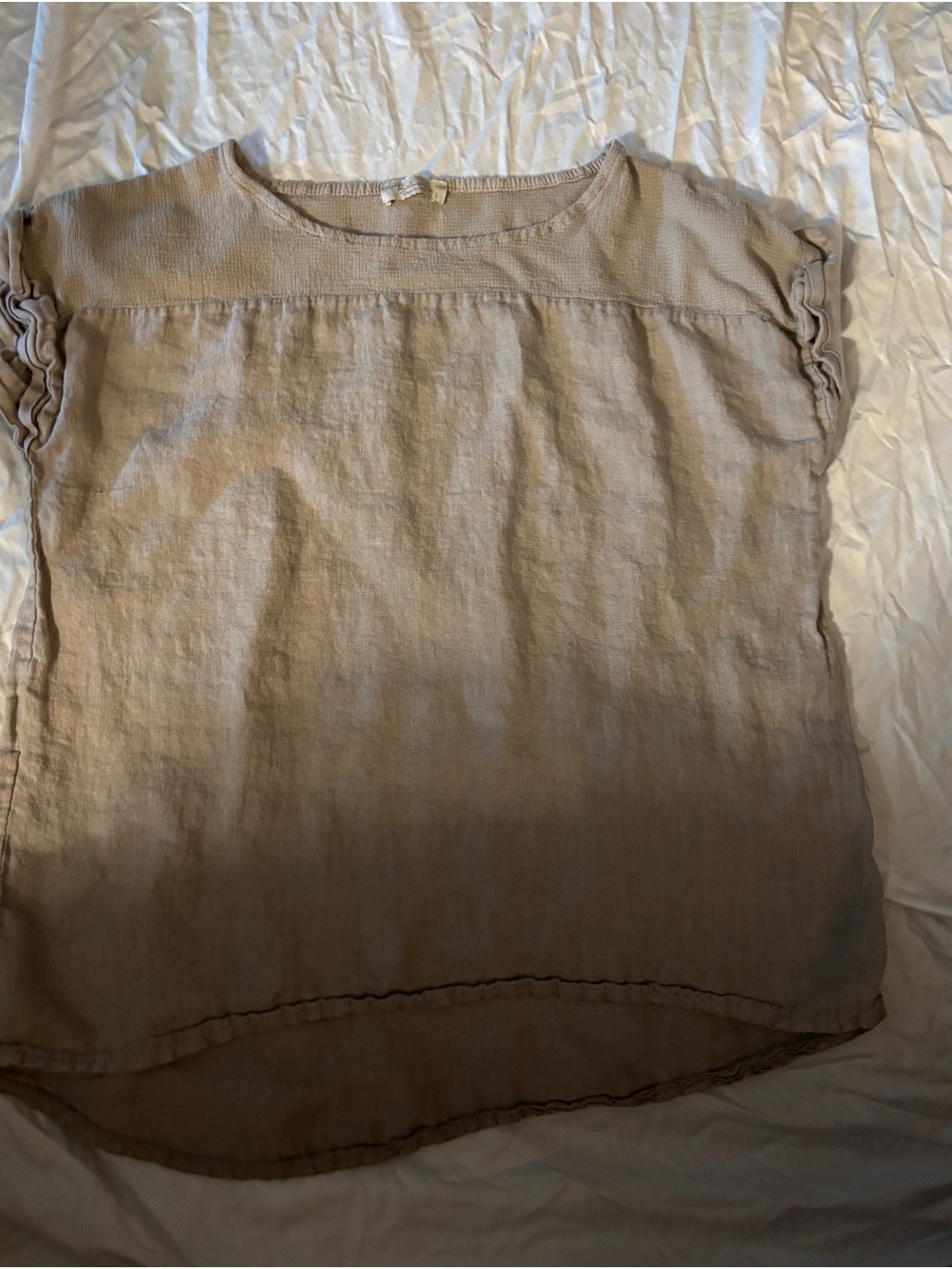 Light Taupe Linen Blend Short Sleeve Blouse
